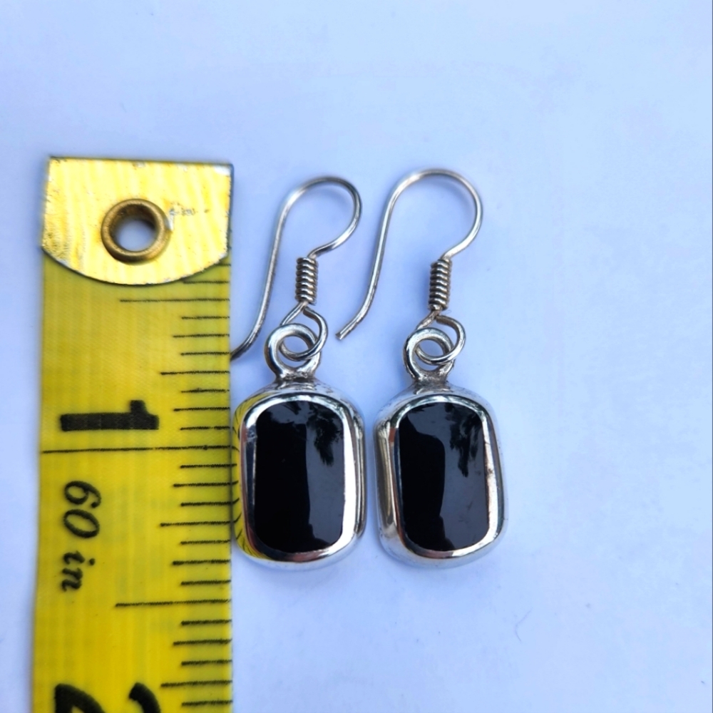950 Silver & Black Onyx Bevel Earrings New without box - Picture 6 of 6